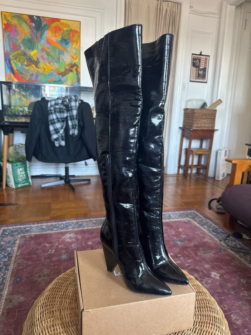 Women's Knee-High Patent Leather Black Boots